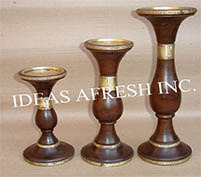 Wooden Candle Holder with Brass Work